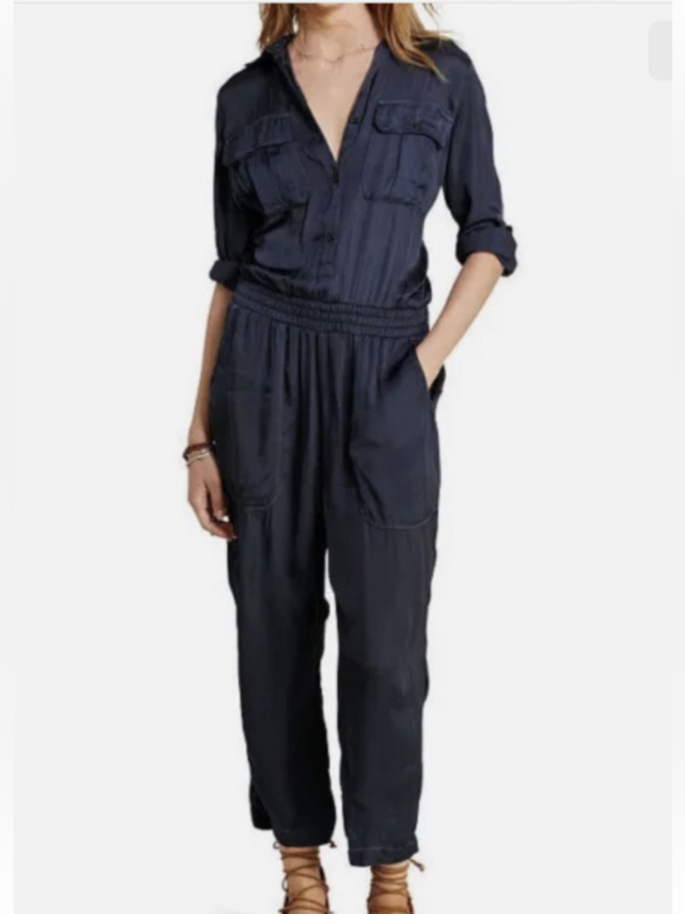Denim & Supply Ralph Lauren Navy Long-Sleeve Jumpsuit gb3